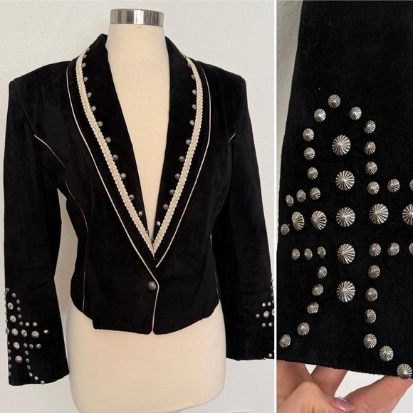 Vintage Concho Leather Jacket Cropped Western Studded Blazer USA Made - Picture 9 of 10